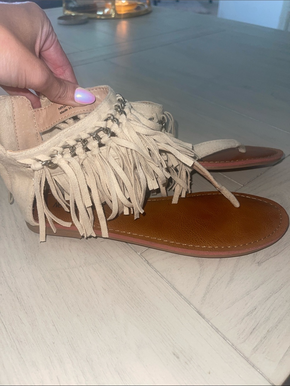 Not Rated Cream Fringe Suede Women's Sandals
